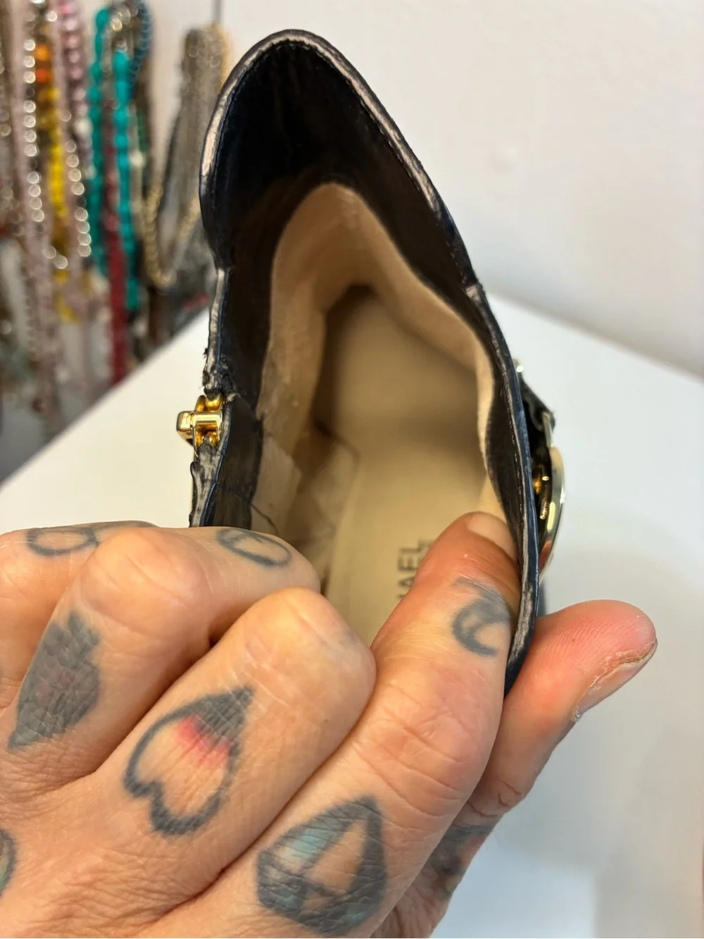 Michael Kors Wyatt 10M Black Leather Stiletto Ankle Boots with Gold MK Accent